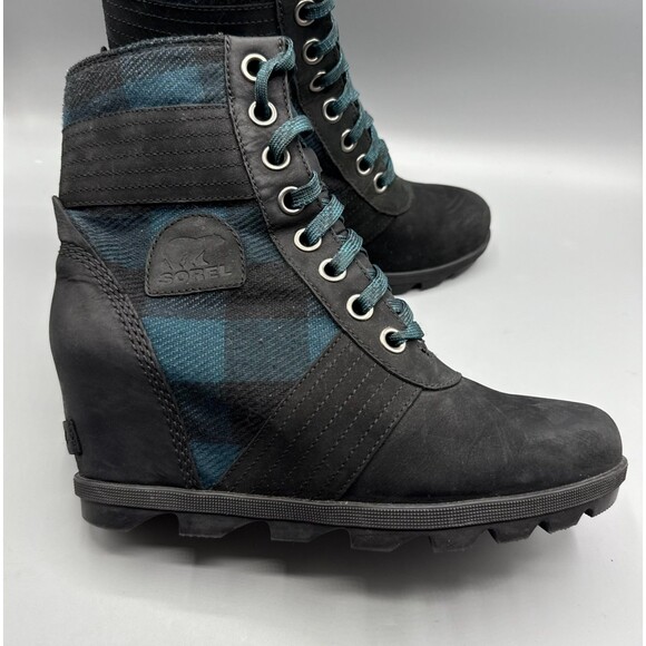 Sorel Shoes - Sorel Women's Lace Up Lexi Wedge Boots Booties Blue Black Plaid Size 9